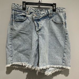 High rise denim bermuda shorts light wash